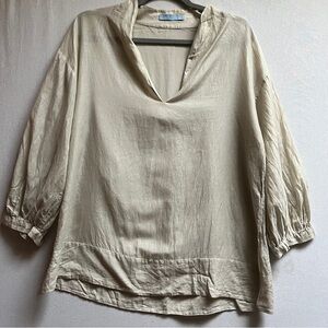 Baia silk cotton blend Light Cream V-Neck Popover Top Sz M